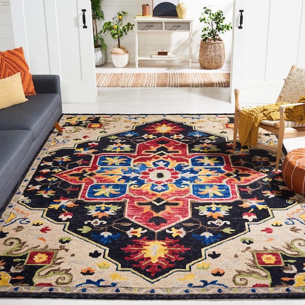 Aspen Charcoal/Cream 9 ft. x 9 ft. Square Border Area Rug
