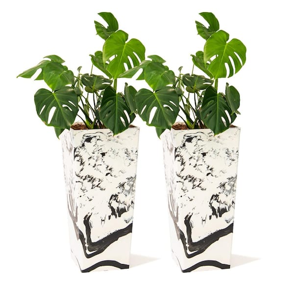 XBRAND 28 in. Tall Modern Square Planter, Tapered Floor Planter for Indoor and Outdoor Decor, Set of 2, Black and White