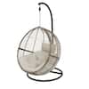 Gray Wicker Round Outdoor Patio Egg Lounge Chair Swing with Biscuit Tan Cushions