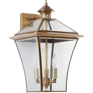 Virginia 10.25 in. 3-Light Brass Indoor Sconce with Clear Shade