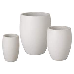 17 in., 21 in., 27 in. H Ceramic Round Planters, S/3, Terrazzo White
