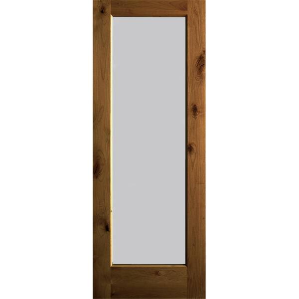 Krosswood Doors 32 in. x 80 in. Rustic Knotty Alder Provincial Stained Left-Hand Full-Lite Satin Etch Wood Single Prehung Front Door