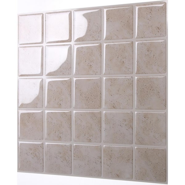 Marmo Travertine 10 in. W x 10 in. H Peel and Stick Self-Adhesive Decorative Mosaic Wall Tile Backsplash (5-Tiles)