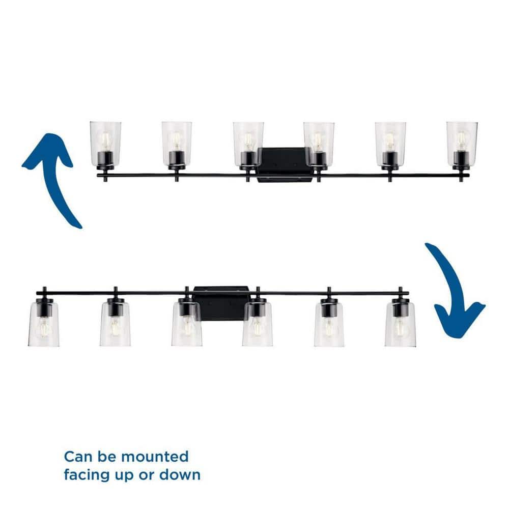 Adley 48.5" Matte Black 6-Light Vanity Fixture with Clear Glass Shades