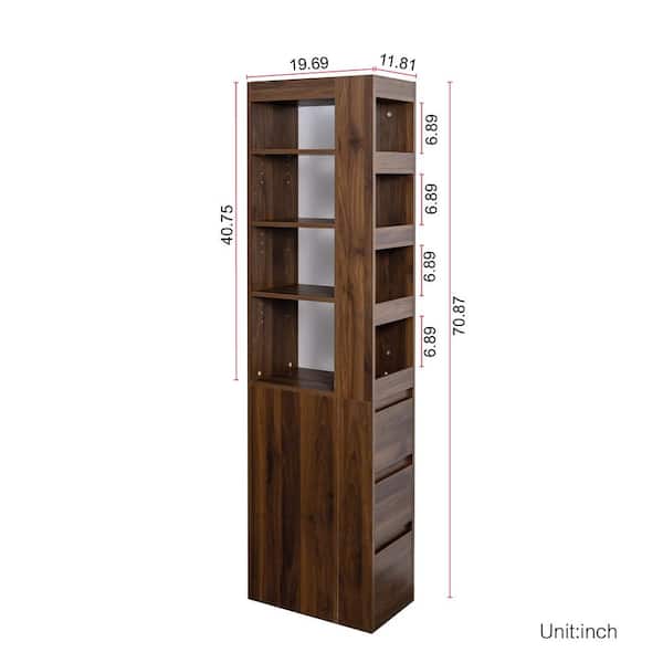Noble House Polly Walnut Wood 70.9 in. Display Storage Cabinet