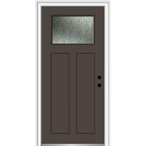 32 in. x 80 in. Left-Hand/Inswing Rain Glass Brown Fiberglass Prehung Front Door on 6-9/16 in. Frame