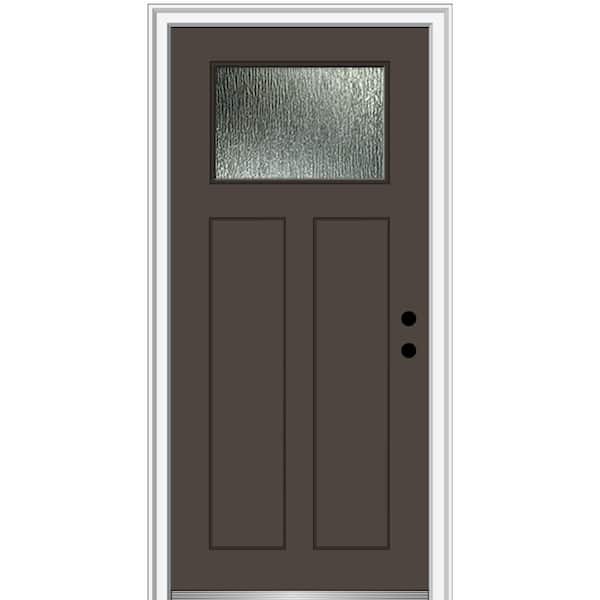 MMI DOOR 32 in. x 80 in. Left-Hand/Inswing Rain Glass Brown Fiberglass Prehung Front Door on 6-9/16 in. Frame