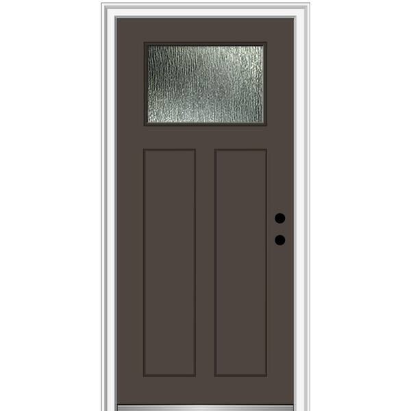 MMI Door 32 in. x 80 in. Left-Hand/Inswing Rain Glass Burgundy Fiberglass Prehung Front Door on 4-9/16 in. Frame