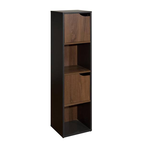 ATHMILE 47.2 in. Walnut Black 4-Shelf Standard Bookcase