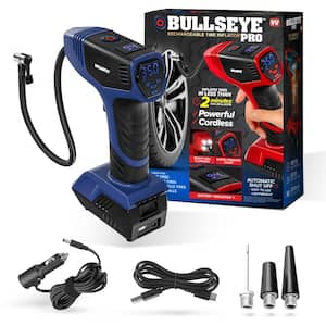 BULLSEYE Pro 150 PSI Cordless Handheld Rechargeable Tire Inflator with Digital Pressure Gauge and Battery Indicator