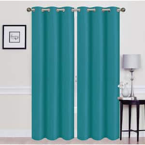 Madonna Teal Solid Polyester Thermal 76 in. W x 84 in. L Grommet Blackout Curtain Panel (2-Set)