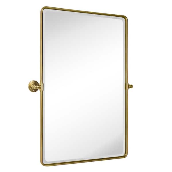 TEHOME Woodvale 23 in. W x 35 in. H Large Rectangular Metal Framed Wall Mounted Bathroom Vanity Mirror in Brushed Gold