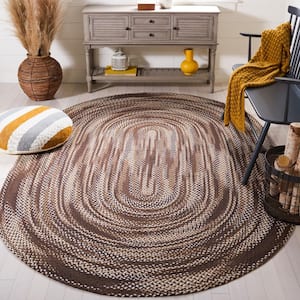 Braided Brown/Ivory Doormat 3 ft. x 5 ft. Striped Oval Area Rug