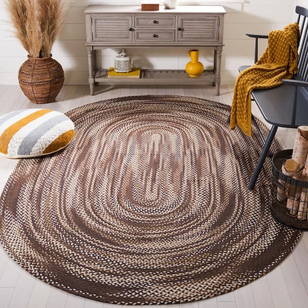 Braided Brown/Ivory 5 ft. x 8 ft. Striped Oval Area Rug