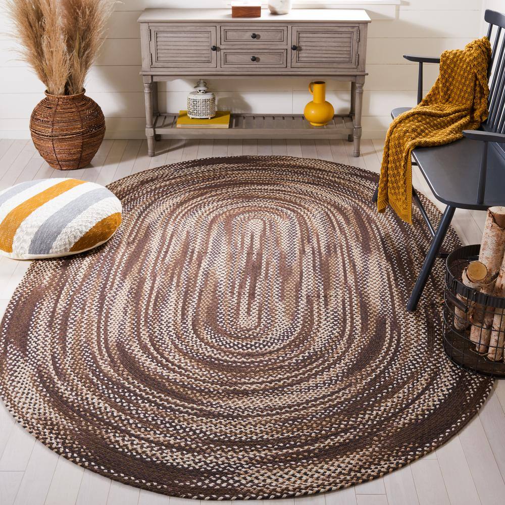 Handwoven Brown and Ivory Cotton Oval Rug 6' x 9'