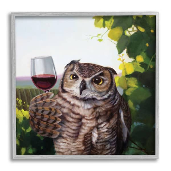 The Stupell Home Decor Collection Great Horned Owl Drinking Red Wine Vineyard Bird By Lucia Heffernan Framed Animal Wall Art Print 17 In X Ae 770 Gff 17x17 - Owl Home Decor