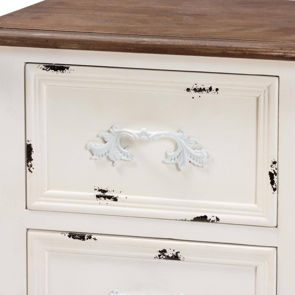 Walnut Brown & Antique White 2-Drawer Mid-Century Nightstand