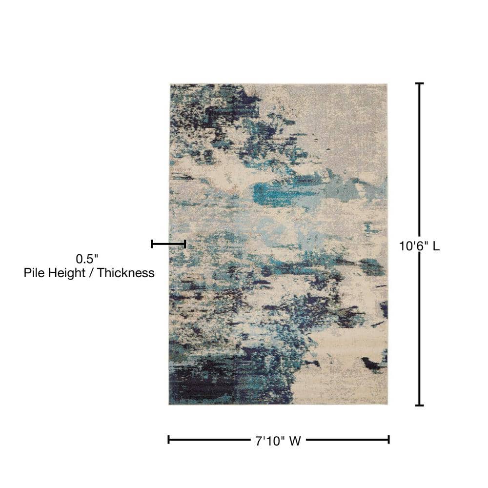 Reversible 5' x 7' Blue Abstract Synthetic Stain-Resistant Rug