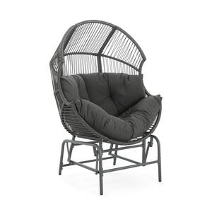 W36 in. 1-Person Dark Gray Wicker Outdoor Glider with Gray Cushion