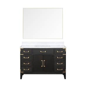 Fossa 48 in W x 22 in D Black Oak Single Bath Vanity, Carrara Marble Top, and 46 in Mirror