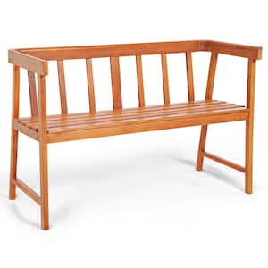 43 in. x 22 in. 2-Person Acacia Wood Outdoor Bench with Ergonomic Backrest and Armrests All-Weather
