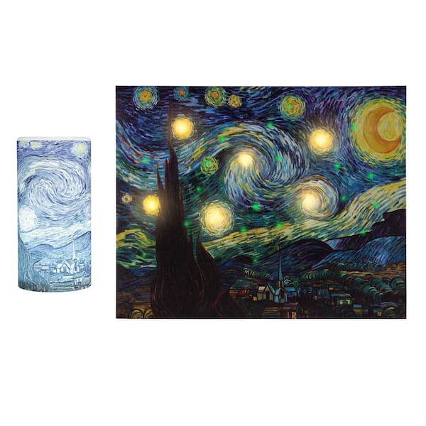 Lavish Home Starry Night by Van Gogh Framed with LED Light and Flameless Candle Abstract Wall Art Set Canvas 12 in. x 16 in.