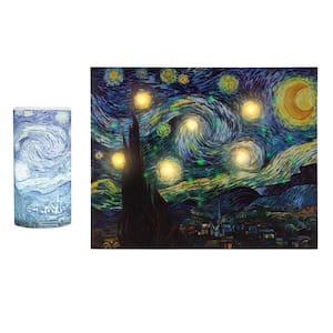 Starry Night by Van Gogh Framed with LED Light and Flameless Candle Abstract Wall Art Set Canvas 12 in. x 16 in.