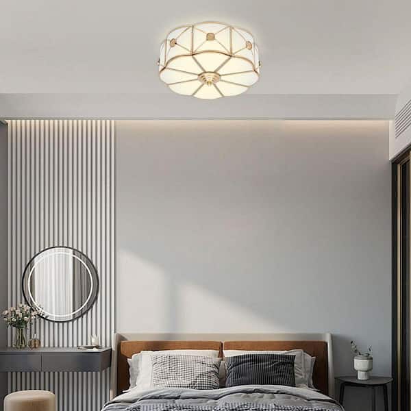 OUKANING 13.78 in. 3-Light Gold Modern Flower Shaped Flush Mount