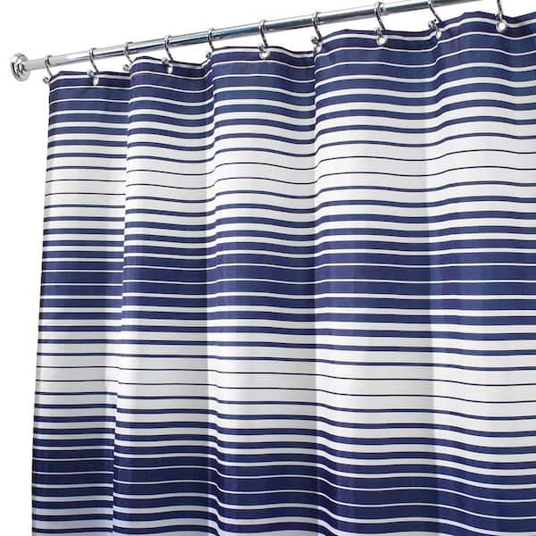 interDesign iDesign Quick-Dry Enzo Water-Repellant Fabric Shower Curtain, Mold-Mildew Resistant, 72 in. x 72 in.- Navy Blue, White