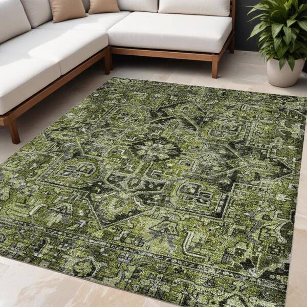 HomeRoots Olive Green and Dark Green 5 ft. x 8 ft. Woven Oriental