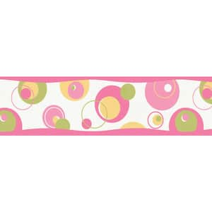 Falkirk Brin II Pink, Green, Yellow, White Circles Geometric Prepasted Wallpaper Border