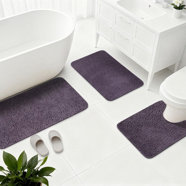 Purple 3 Piece Bathroom Mat Set Absorbent Bath Mat Shower Rugs for Bathroom Non-Slip Dry Quickly Bath Rug for Tub Toilet