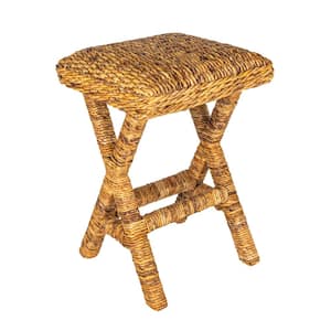 Watersound 25 in. Natural Finish Backless Wood Bar Stool with Woven Water Hyacinth Seat