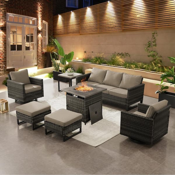 Gymojoy Valenta Gray 7-Piece Wicker Patio Conversation Set with Gray Cushions