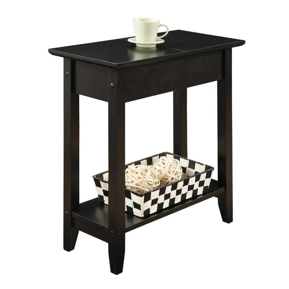 Black Wood Flip Top End Table with Storage Shelf