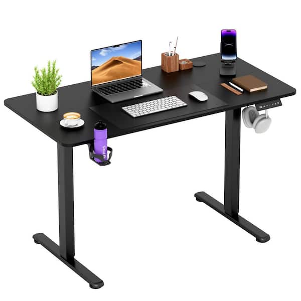 45 in. Rectangular Black Height Adjustable Electric Standing Desk with Mobile Phone Holder and Cup Holder
