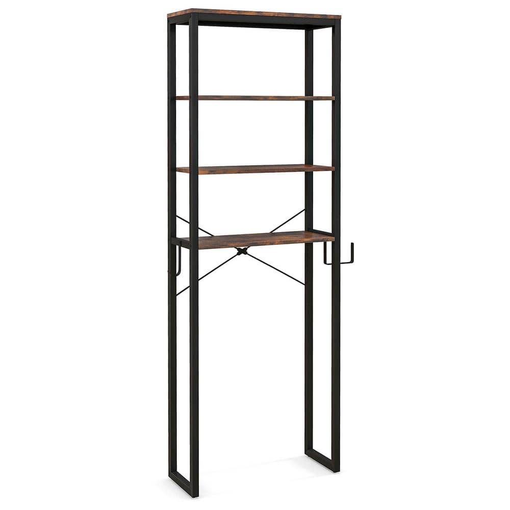 Costway 24 in. W x 70 in. H x 10 in. D Rustic Brown Over The Toilet Storage Freestanding with Towel Rack