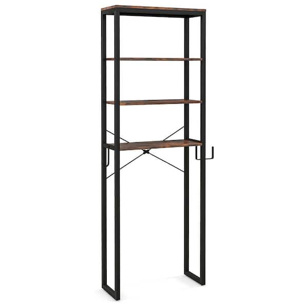 Costway 24 in. W x 70 in. H x 10 in. D Rustic Brown Over The Toilet Storage Freestanding with with Towel Rack
