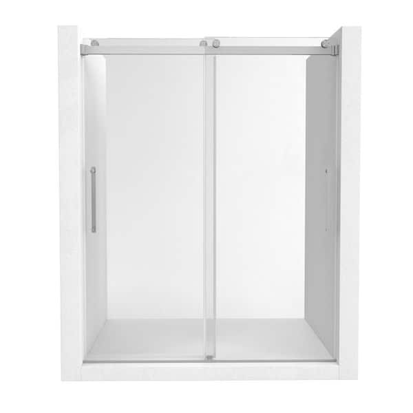 60 in. W x 76 in. H Double Sliding Frameless Clear SGCC certified Glass Shower Door in Brushed Nickel