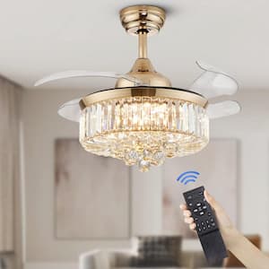 Modern 36 in. Smart Indoor Gold Crystal Chandelier Ceiling Fan with Dimmable Led Lights with Remote Included