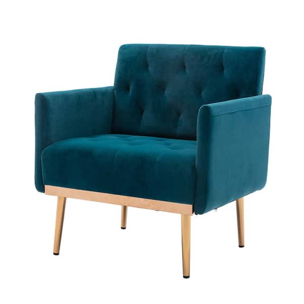 Unbranded Teal Velvet Single Accent Chair with Rose Golden Metal Legs (Set of 1)