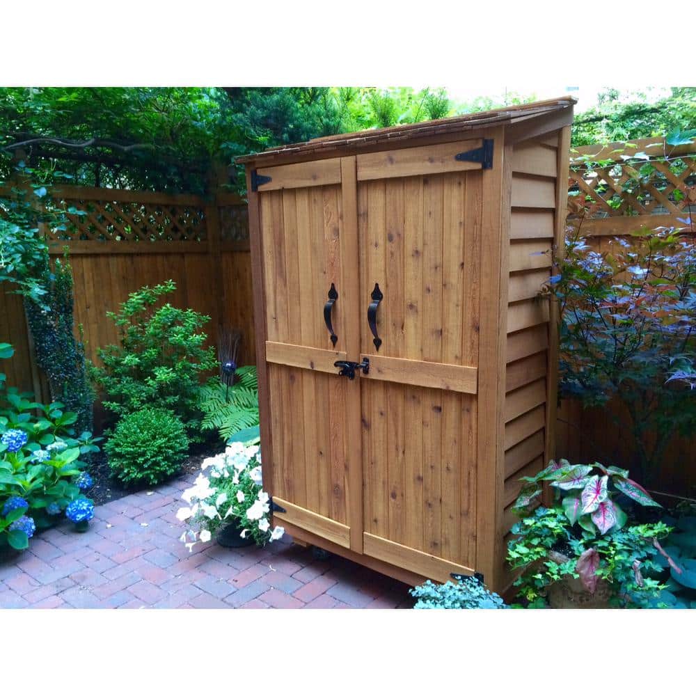 Beige Medium-Brown Wood Lean-To Shed with Shelving