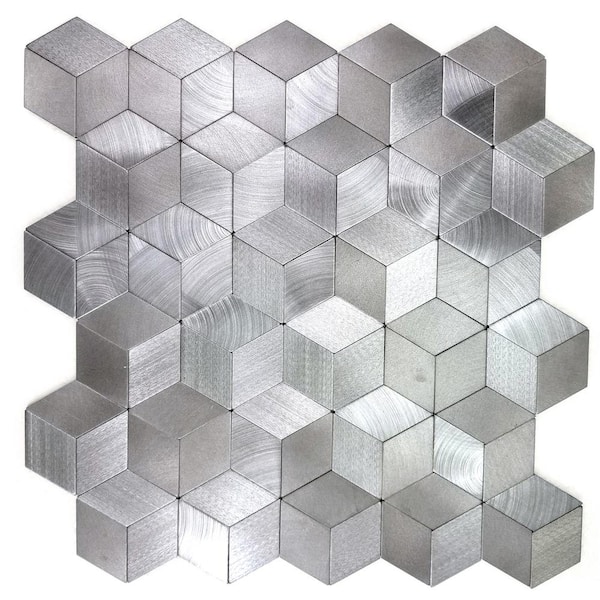 Abolos Enchanted Metals Silver Kaleidoscope Mosaic 12 In X Brushed L Stick Wall Tile 0 83 Sq Ft Hmdehmkld Si The Home Depot - Metal Self Stick Wall Tiles