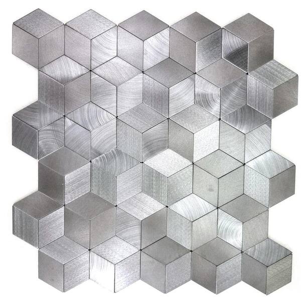 ABOLOS Enchanted Metals Silver Diamond Mosaic 12 in. x 12 in. Aluminum Metal Peel and Stick Wall Tile (0.83 sq. ft/Sheet.)
