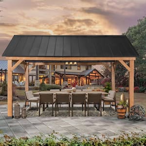 15 ft. x 13 ft. Solid Cedar Wood Outdoor Patio Hardtop Gazebo with Black Galvanized Steel Roof and Ceiling Hook