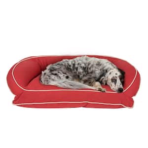 Small/Medium Barn Red Classic Canvas Bolster Bed with Orthopedic Foam