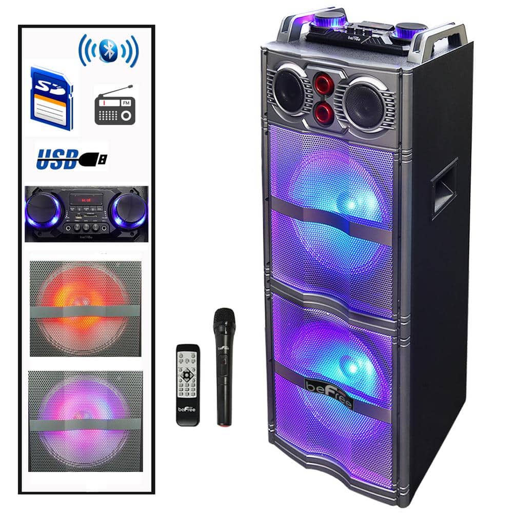 BEFREE Portable Double 10 in. Subwoofer Bluetooth Party Speaker with Reactive Lights 98597501M - The Depot