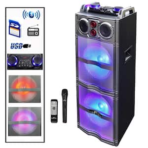 Portable Double 10 in. Subwoofer Bluetooth Party Speaker with Reactive Lights