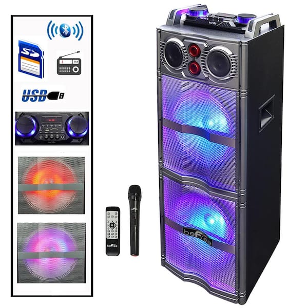 BEFREE SOUND Portable Double 10 in. Subwoofer Bluetooth Party Speaker with Reactive Lights