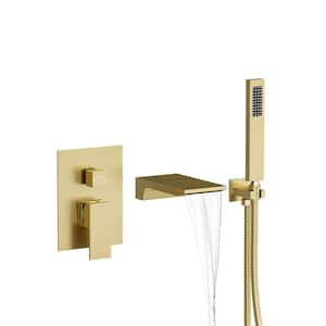 Single-Handle 2-Spray Tub and Shower Head with Waterfall Bathtub Faucet in Brushed Gold (Valve Included)
